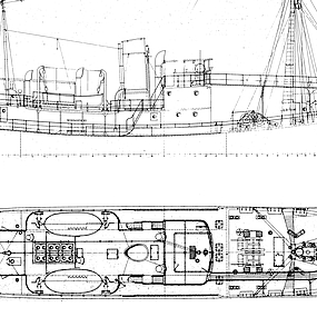 Ein technischer Arbeitsplan des Schiffes Rau IX.